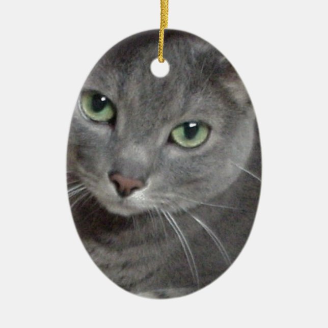 Russian Blue Grey Cat Ceramic Ornament (Front)