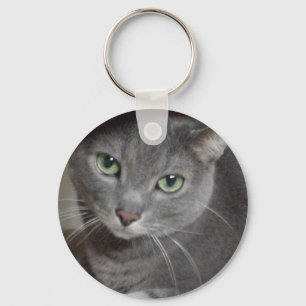 Russian Blue Grey Cat Keychain