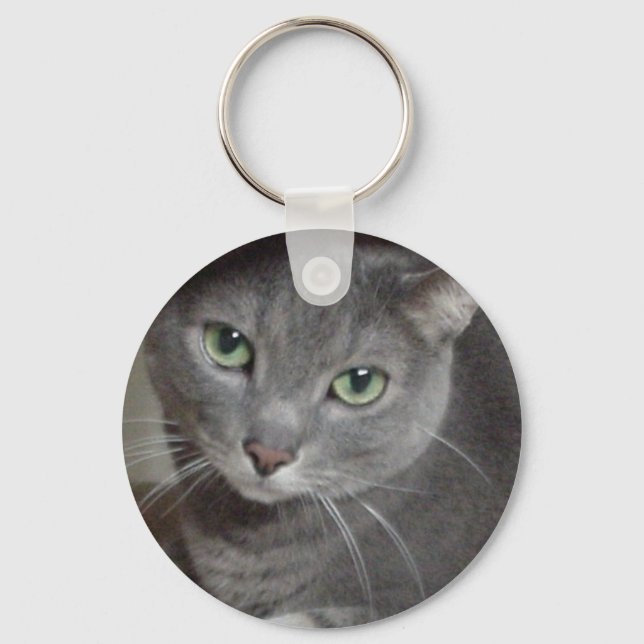 Russian Blue Grey Cat Keychain (Front)