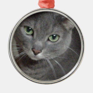 Russian Blue Grey Cat Metal Ornament
