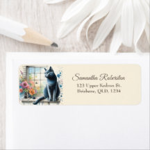 Russian Blue Grey Cat on Window Summer Flower