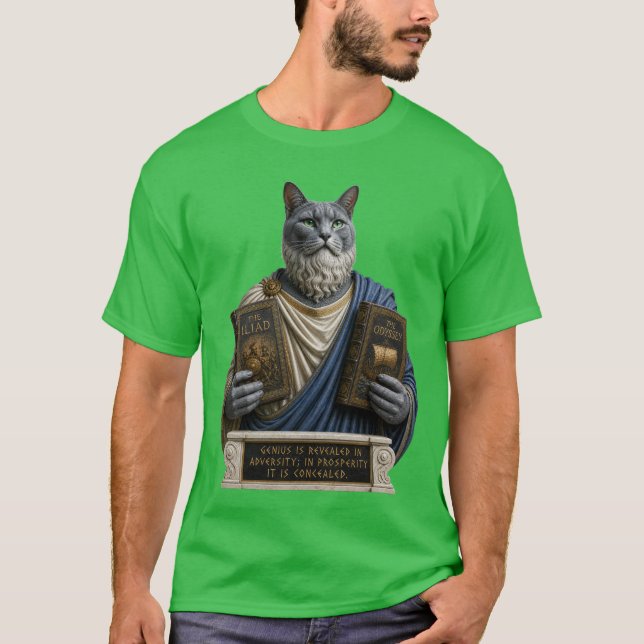 Russian Blue Homer Cat T-Shirt (Front)