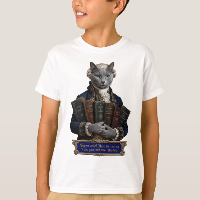 Russian Blue Immanuel Kant Cat T-Shirt (Front)