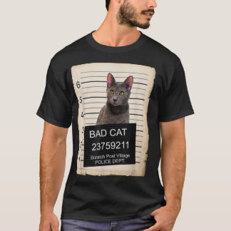 Russian Blue Kitten mug shot bad Cat  T-Shirt