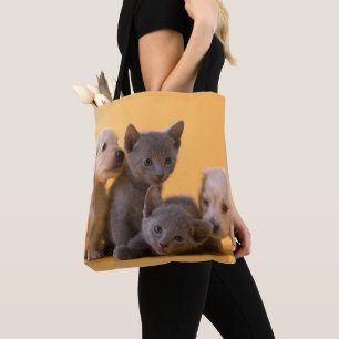 Russian Blue Kittens & Dachshund Puppies Tote Bag