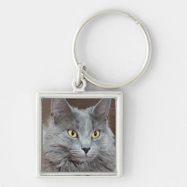 Russian Blue Nebelung Cat Keychain (Front)