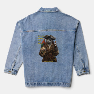 Russian Blue Pirate Cat – Fortune Favors The Bold Denim Jacket