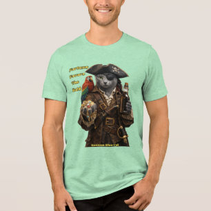 Russian Blue Pirate Cat – Fortune Favors The Bold Tri-Blend Shirt