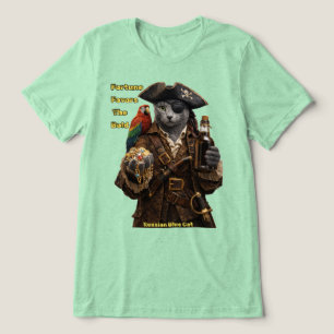 Russian Blue Pirate Cat – Fortune Favors The Bold Tri-Blend Shirt
