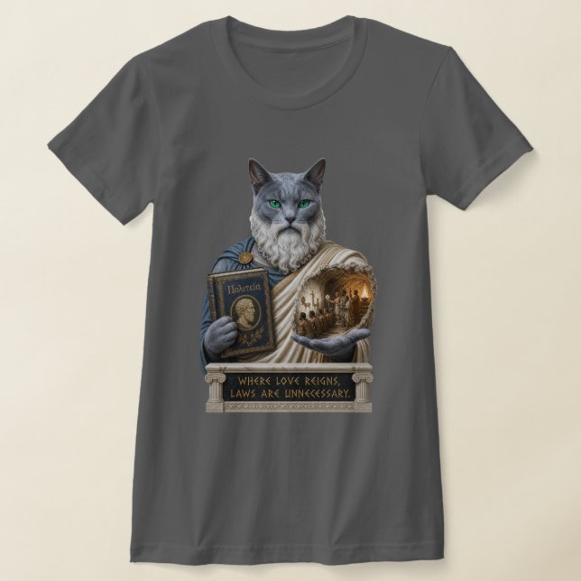 Russian Blue Plato Cat T-Shirt (Laydown)