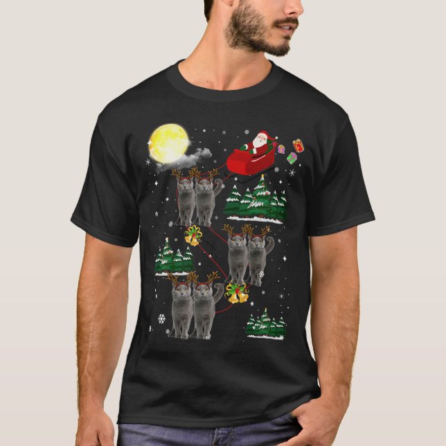 Russian Blue Reindeer Christmas Russian Blue Cat L T-Shirt (Front)