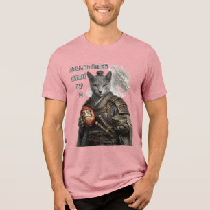 Russian Blue Samurai Cat Tri-Blend Shirt