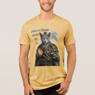 Russian Blue Samurai Cat Tri-Blend Shirt