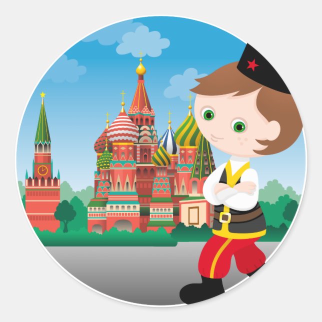 Russian boy classic round sticker (Front)