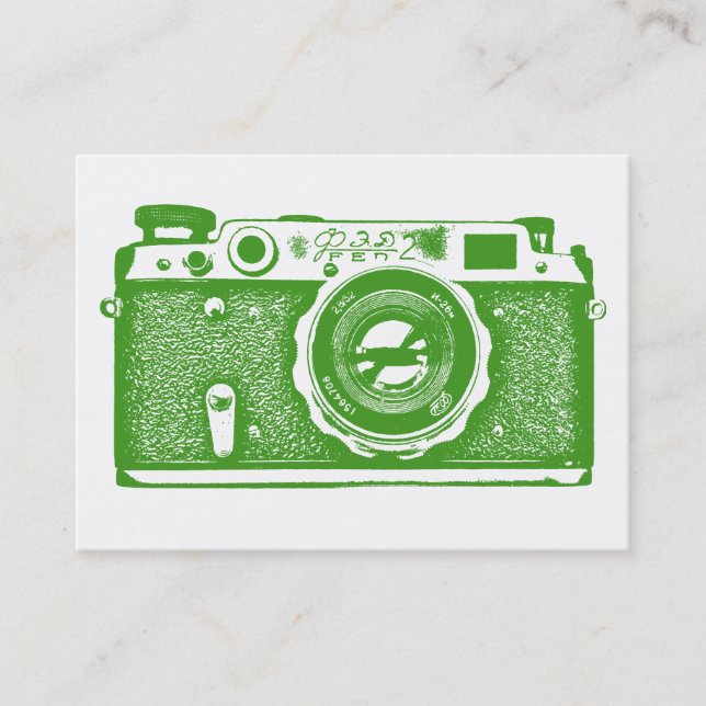 Russian Camera - Avocado Green on White Business Card (Front)