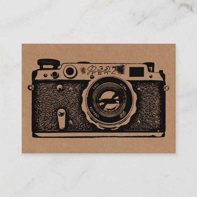 Russian Camera - Black on Cardboard Tex Business Card (Front)