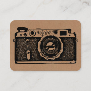 Russian Camera - Black on Cardboard Tex (Rounded) Business Card