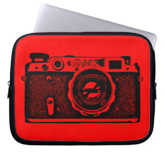 Russian Camera - Black on Red Laptop Sleeve