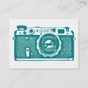 Russian Camera - Dk Cyan on White Business Card