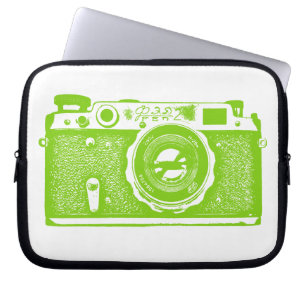 Russian Camera - Martian Green on White Laptop Sleeve