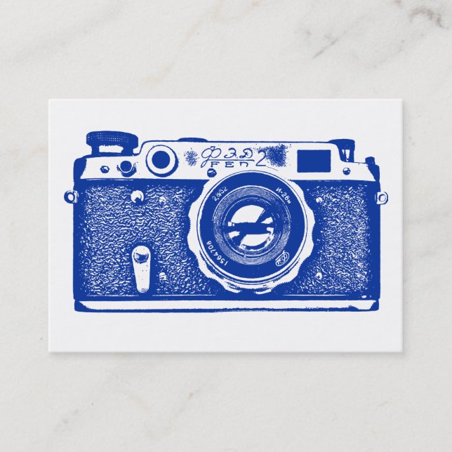 Russian Camera - Navy Blue on White Business Card (Front)