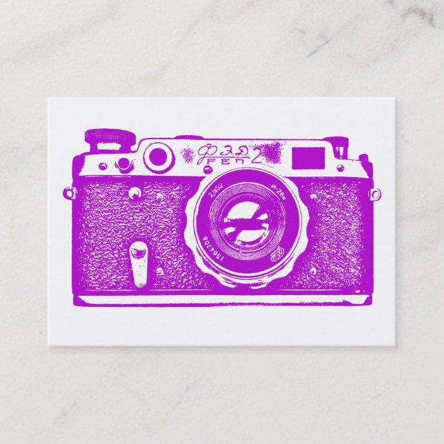 Russian Camera - Purple on White Business Card (Front)