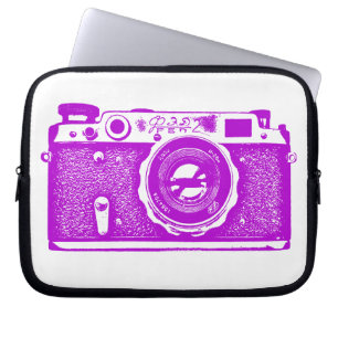 Russian Camera - Purple on White Laptop Sleeve