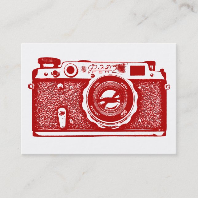Russian Camera - Ruby on White Business Card (Front)