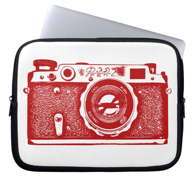 Russian Camera - Ruby on White Laptop Sleeve (Front)