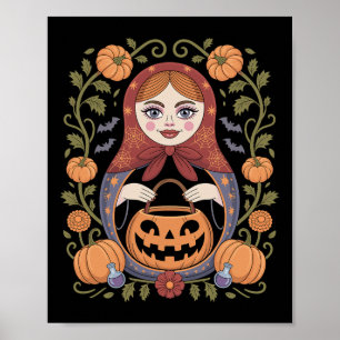 Russian Culture Khokhloma Doll Matroska Halloween Poster