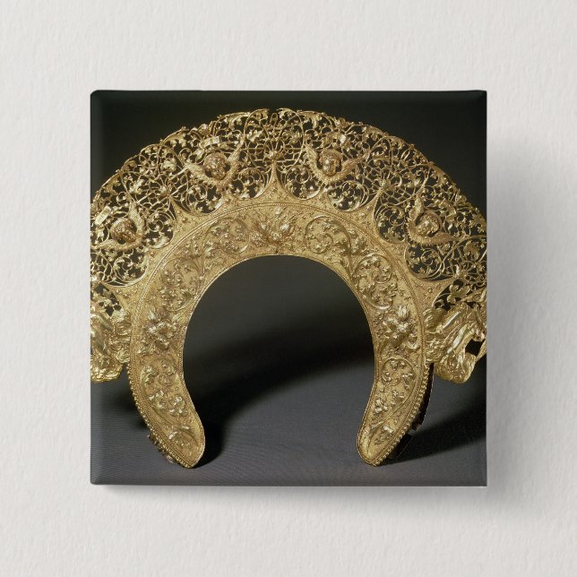 Russian diadem with filigree work 2 inch square button (Front)