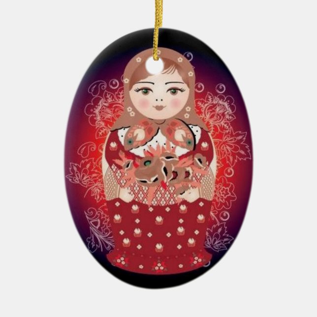 Russian Doll Christmas Ornament- "Ludmila" Ceramic Ornament (Front)