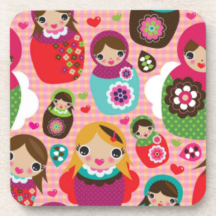 Russian doll illustration background coaster