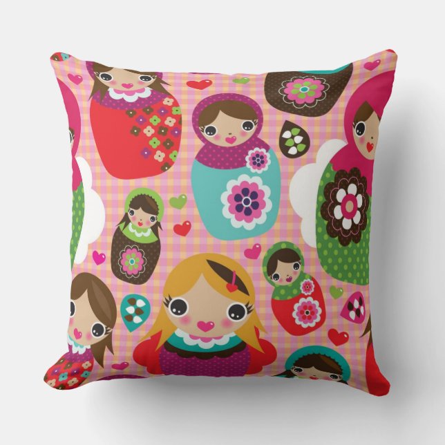 Russian doll illustration background throw pillow (Front)