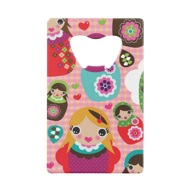 Russian doll illustration background wallet bottle opener (Front)