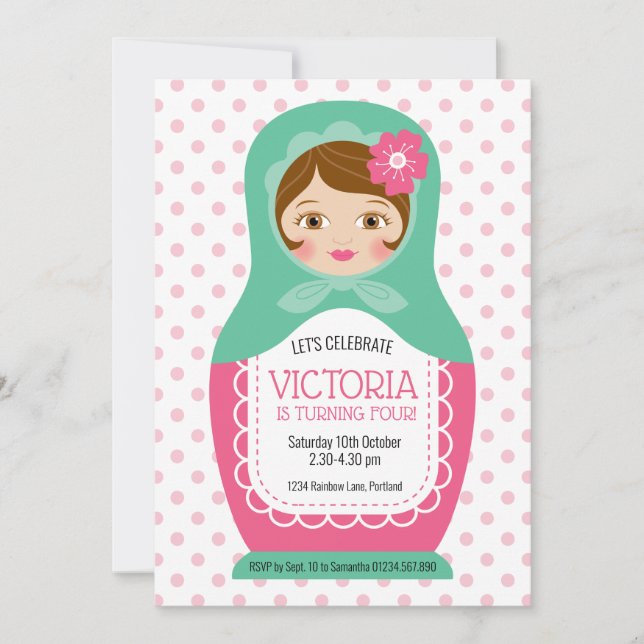 Russian Doll Kids Birthday Party Invitation (Front)