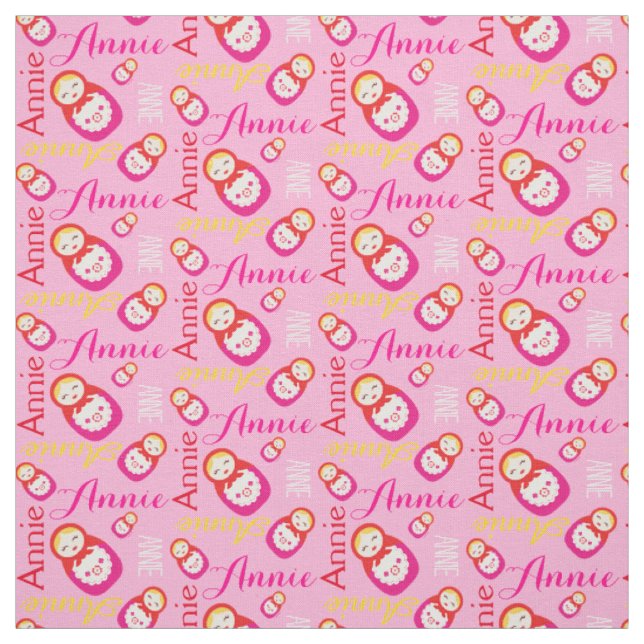 Russian dolls red pink typographic name fabric (Swatch)