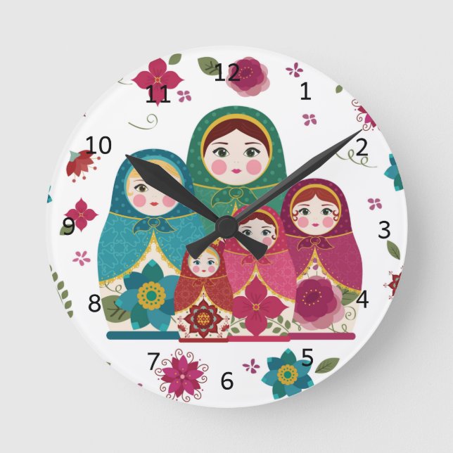 Russian Dolls White Round Clock (Front)