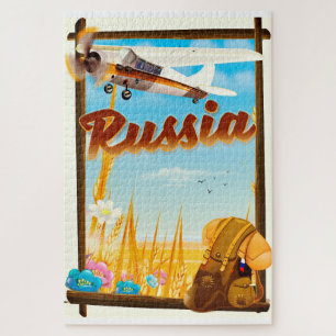 Russian Farm landscape cartoon travel poster Jigsaw Puzzle