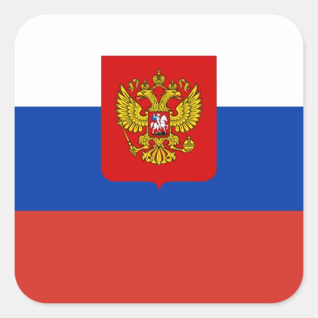 Russian Flag & Coat of Arms, Flag of Russia Square Sticker (Front)