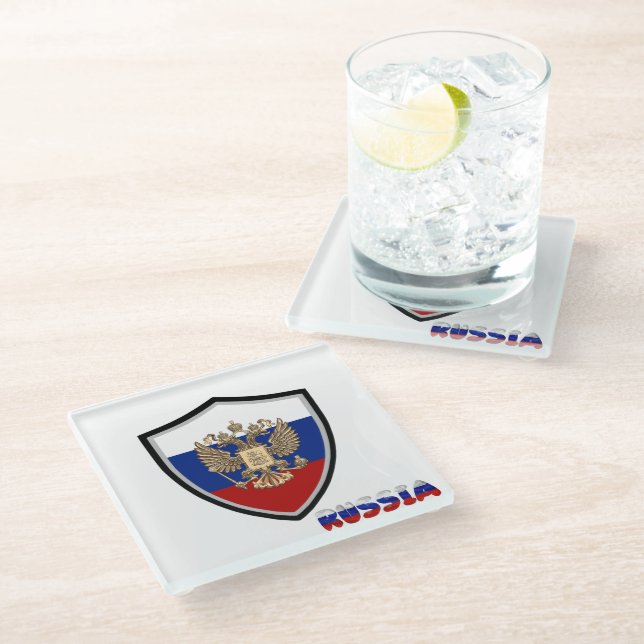 Russian flag-coat of arms glass coaster (Angled)