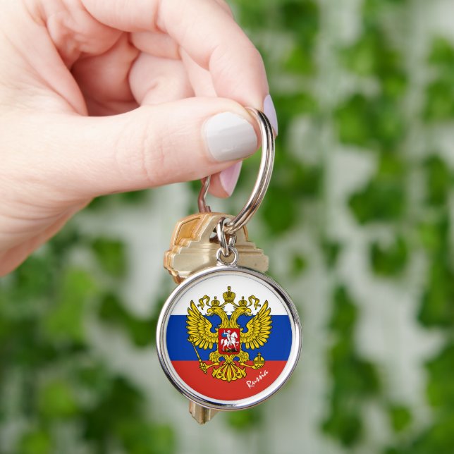 Russian flag, emblem & Russia holiday /sports  Keychain (Hand)