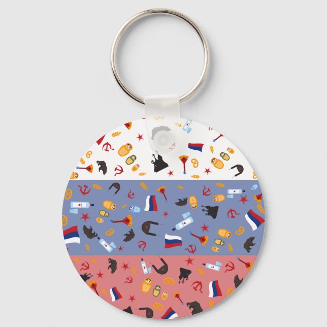 Russian Flag with stereotypes of the country Keychain (Front)
