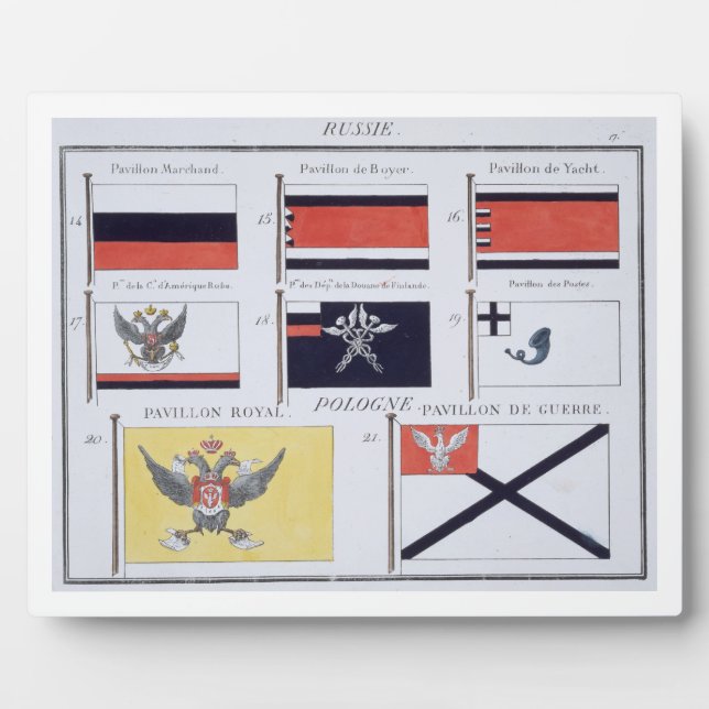 Russian Flags, from a French book of Flags, c.1819 Plaque (Front)