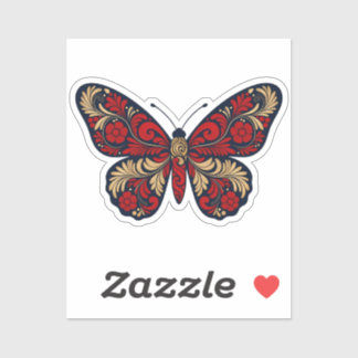 Russian Folk Art Butterfly Sticker - Red Gold Khok