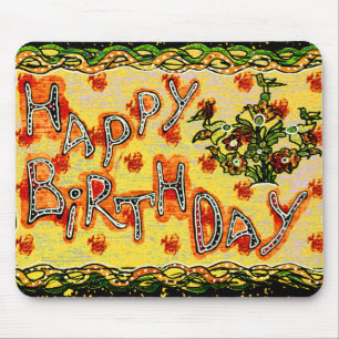 Russian folk art Happy Birthday Mouse Pad