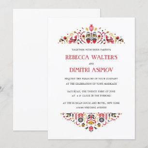 Russian  Folk Art  Khokhloma Flower Wedding Invita Invitation