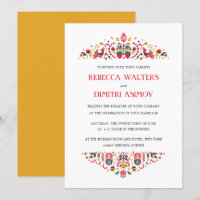 Russian  Folk Art  Khokhloma Flower Wedding Invita