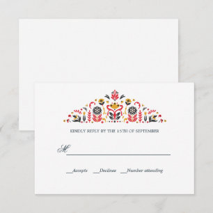 Russian Folk Art Khokhloma Formal WEDDING RSVP Card