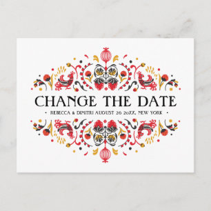 Russian Folk Art Khokhloma Wedding POSTPONEMENT Announcement Postcard